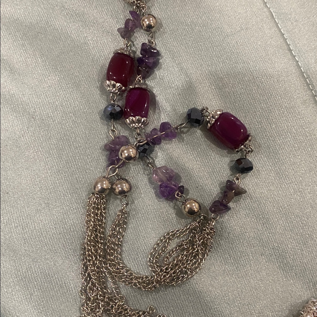 Arizona Jean Co 24 Silver Tone Purple Stone Chain Necklace 11$